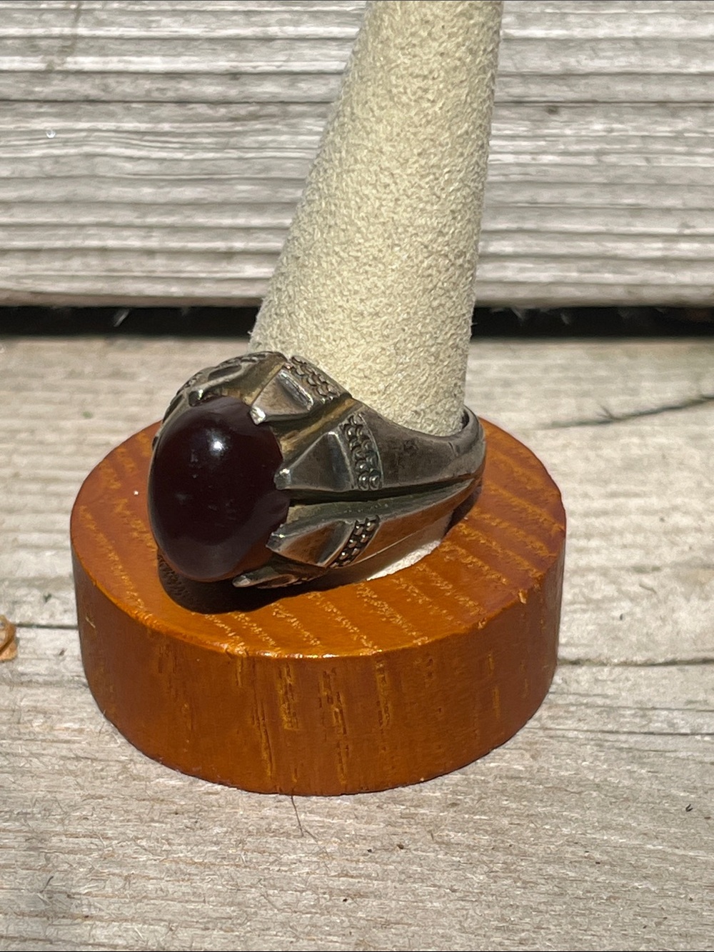 Vintage Russian 84 Silver Ring with Deep Red Stone